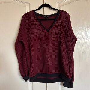 Sanctuary Anthropologie maroon contrast trim open knit V neck sweater Medium